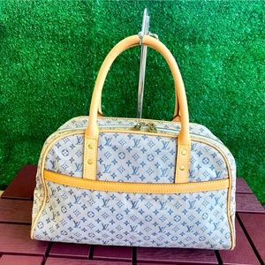 Louis Vuitton Blue Monogram Canvas Satchel with Yellow Leather Trim